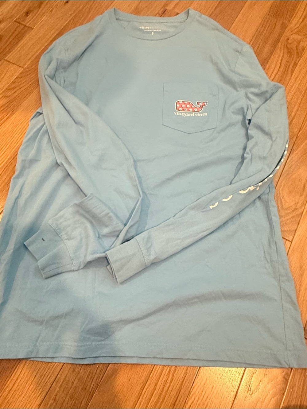 Vineyard Vines Light Blue Long-Sleeve Pocket Tee with Soccer Whale Logo